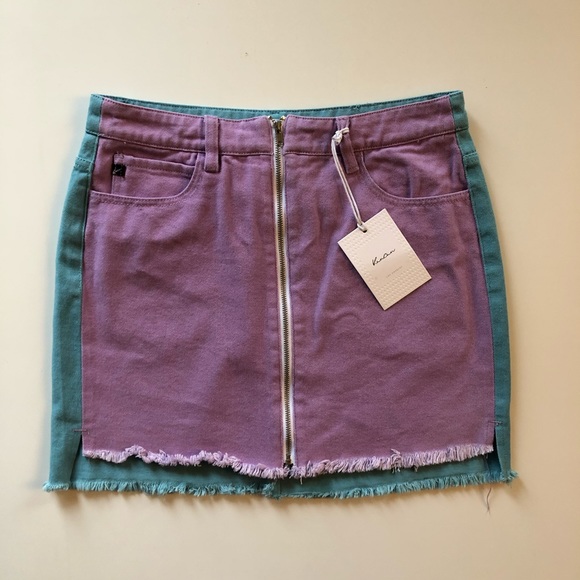 NWT KanCan Purple and Blue Colorblock Mini Skirt - Picture 3 of 8